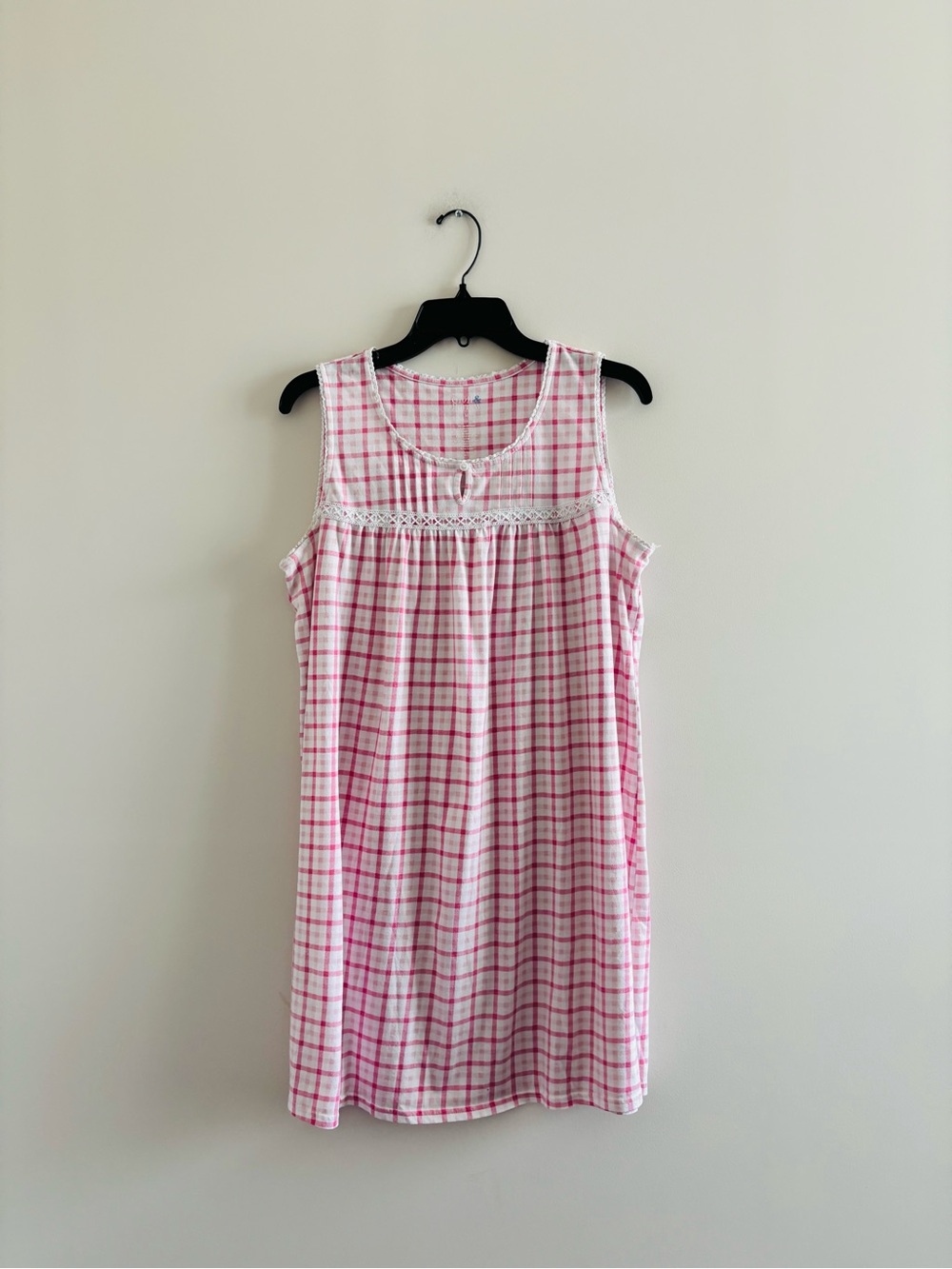 Croft & Barrow Nightgown Dress Pink Plaid Sleeveless Cotton M Lounge Cottage 90s